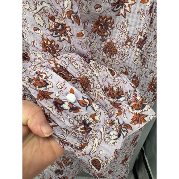 Veronica Beard Shirt Womens Medium Purple Floral Ruffle Long Sleeve Blouse - Picture 5 of 14